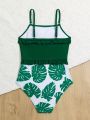 Tween Girls' Random Tropical Printed Ruffle Trim Monokini