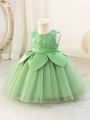 Young Girl's Floral Embroidery Mesh Ball Gown Dress For Special Occasions