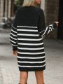 Striped Pattern Drop Shoulder Sweater Dress