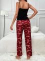 Letter Graphic Cami Top & Gingham Print Pants PJ Set