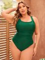 SHEIN Swim Basics Plus Size Plain Color Ruffled One-Piece Swimsuit