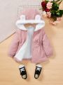 SHEIN Baby Girl Teddy Lined Drawstring Waist 3D Ear Design Hooded Coat