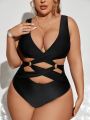 Plus Size Women's Hollow Out One-piece Swimsuit