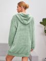 SHEIN Essnce Oversized Teddy Hoodie Sweatshirt Dress