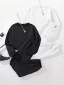 4pcs/set Teenage Girls' Casual Multicolor Knitted Sweater And Pants Suit, Including White And Black