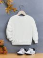 Toddler Boys' Casual Cartoon Printed Round Neck Sweatshirt With Long Sleeve, Suitable For Autumn And Winter