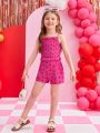 SHEIN Kids EVRYDAY Little Girls' Simple Heart Print Sweet Tank Top And Shorts Summer Outfits