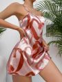 Satin Heart Printed Spaghetti Strap Sleepwear