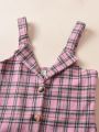 SHEIN Kids CHARMNG Tween Girl Mock Neck Tee & Plaid Print Belted Dress