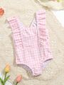 Baby Plaid Ruffle Trim One Piece Swimsuit