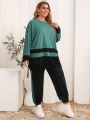 SHEIN Mulvari Plus Colorblock Drop Shoulder Tee & Sweatpants