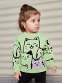 SHEIN Baby Girl Round Neck Long Sleeve Cute Cat Pattern Sweater