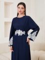 SHEIN Najma Ladies Navy Blue Round Neck Flare Sleeve Dress