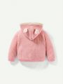 Cozy Cub Baby Girl 3D Ear Design Button Up Hooded Thermal Lined Cardigan