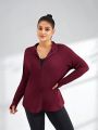 Yoga Basic Plus Size Solid Color Thumbhole Long Sleeves Zip-Up Sport Jacket