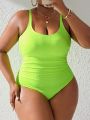 SHEIN Swim Vcay Plus Size Solid Color Pleated One-Piece Swimsuit