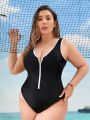 SHEIN Swim SPRTY Plus Size Color Blocking Edged One-Piece Swimsuit