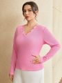 SHEIN BIZwear Plus Size Women's V-Neck Long Sleeve T-Shirt