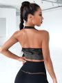 Yoga Trendy Camo Print Rib-knit Sports Halter Top