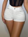 SHEIN SXY Women's Slim Fit Shorts With Rhinestone Decoration