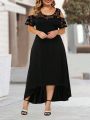 Plus Size Asymmetric Hem Lace Splice Off-the-shoulder Dress