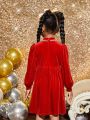 SHEIN Kids Cooltwn Little Girls' Fashionable Elegant Mandarin Collar Long Sleeve Qipao Style Dress