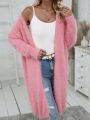 SHEIN Essnce Drop Shoulder Open Front Fluffy Knit Duster Cardigan