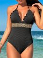 SHEIN Swim Vcay Metallic Decor One Piece Swimsuit