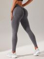 Solid Ruched Back Sports Leggings