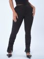 SHEIN Women'S Back V Slit Fold Over Leggings