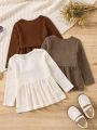 SHEIN Kids EVRYDAY Girls' Simple Solid Color Comfortable 3pcs T-shirt Set