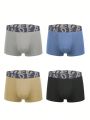 Men 4pcs Letter Graphic Tape Waist Boxer Brief