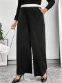 SHEIN Privé Plus Size Women'S Loose Fit Color Block Pants With Elastic Waist