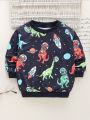 SHEIN Kids QTFun Toddler Boy Casual Dinosaur & Satellite Pattern Printed Long Sleeve Sweatshirt For Autumn