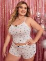 Plus Size Women's Heart Pattern Printed Pajama Set