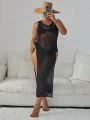 SHEIN Swim BohoFeel Plus Size High-Slit Transparent Mesh Cover Up