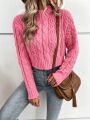 SHEIN Frenchy Solid Color Cable Knit Crop Sweater