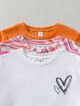 SHEIN Kids SUNSHNE Tween Girls' Loose Knitted Round Neck T-Shirt 3pcs/Set