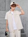 Teen Boys' Casual Street Style College Pocket Short Sleeve Shirt