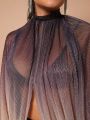 Pretty on the Outside Ombre Glitter Pleated Mock Neck Top