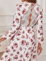 SHEIN Frenchy Women's Sexy Backless Floral Printed Patchwork Fashion Dress