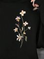 Flower Pattern Round Neck Drop Shoulder Sleeve Sweatshirt