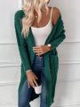 SHEIN LUNE Cable Knit Drop Shoulder Open Front Cardigan