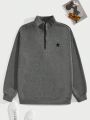 SHEIN Men Embroidery Detail Half Zip Drop Shoulder Sweatshirt