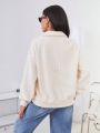 SHEIN Essnce Cable-knit Half-zip Long Sleeve Sweatshirt