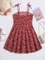 SHEIN Kids Cooltwn Tween Girls Casual Vacation Floral Print Strappy Dress