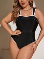 SHEIN Swim Chicsea Plus Size Women'S Color Block Wide Strap One Piece Swimsuit