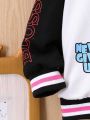 Baby Girl Letter Graphic Colorblock Varsity Jacket Without Hoodie