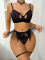 Women's Embroidery Steel Ring Sexy Underwear 3pcs/Set