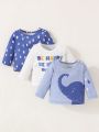 SHEIN 3pcs/set Cartoon Elephant & Letter Printed Top Set For Baby Boys